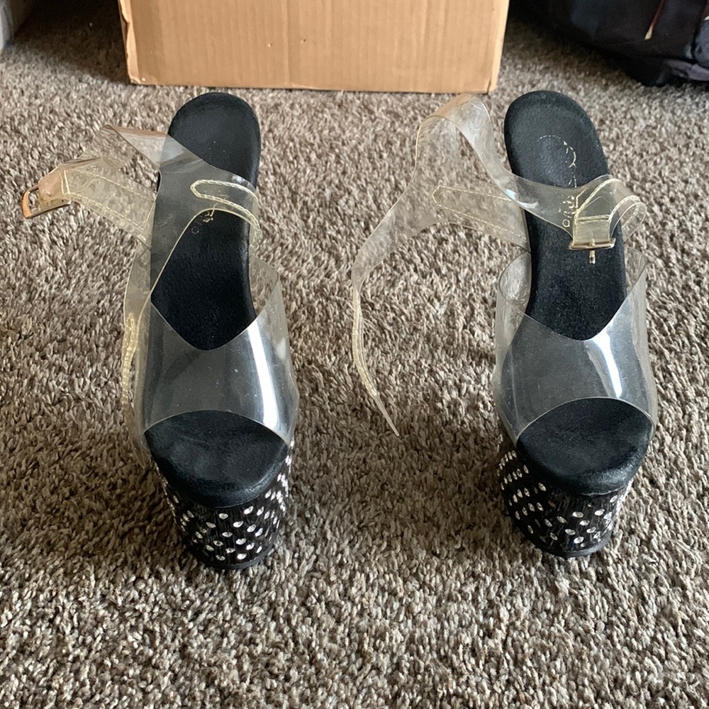 Black rhinestone pleaser platforms size 7
